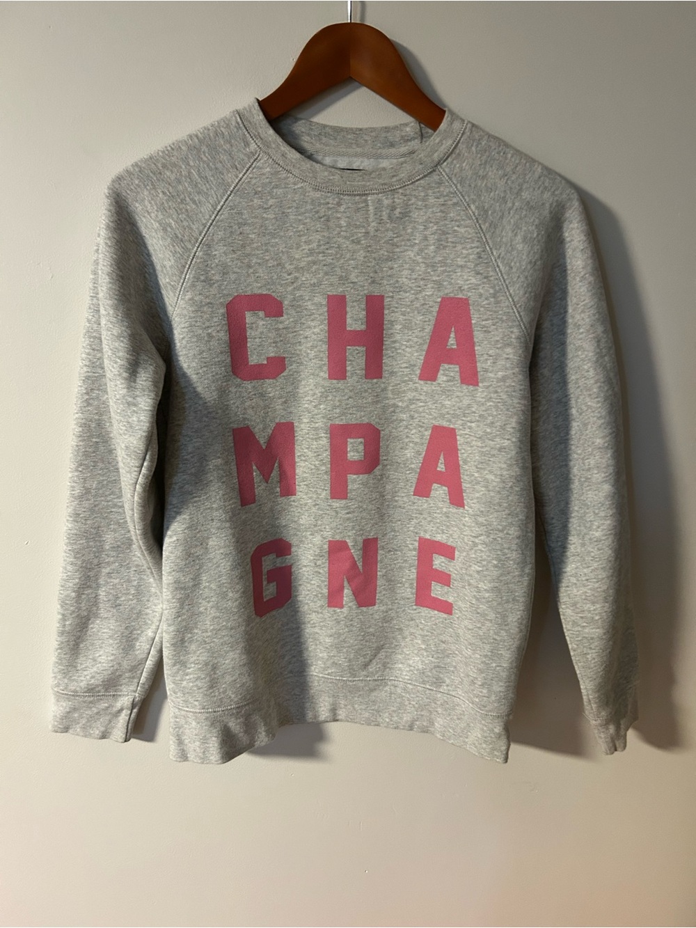 Brunette The Label Grey Crewneck Sweatshirt with Pink CHAMPAGNE Letters